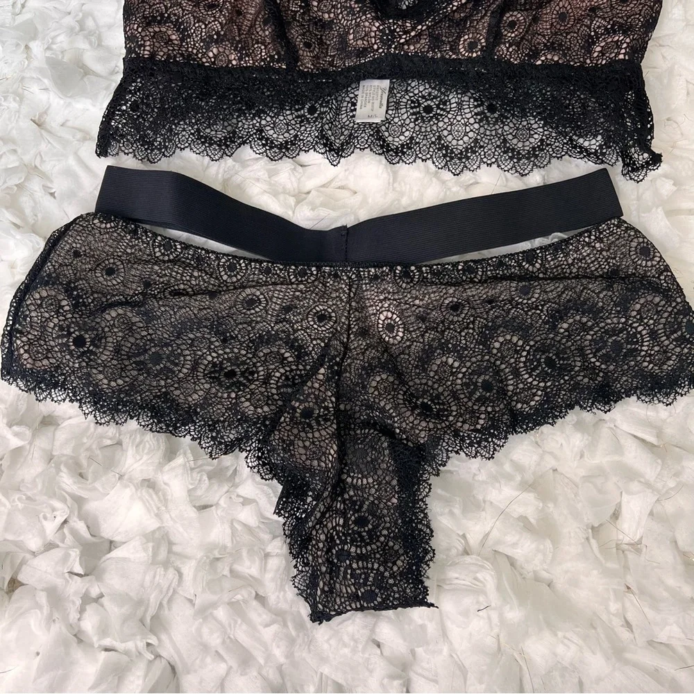 Black Nude Lace Lingerie Set | Bralette &‎ Shorts | M/L Sexy Nightwear